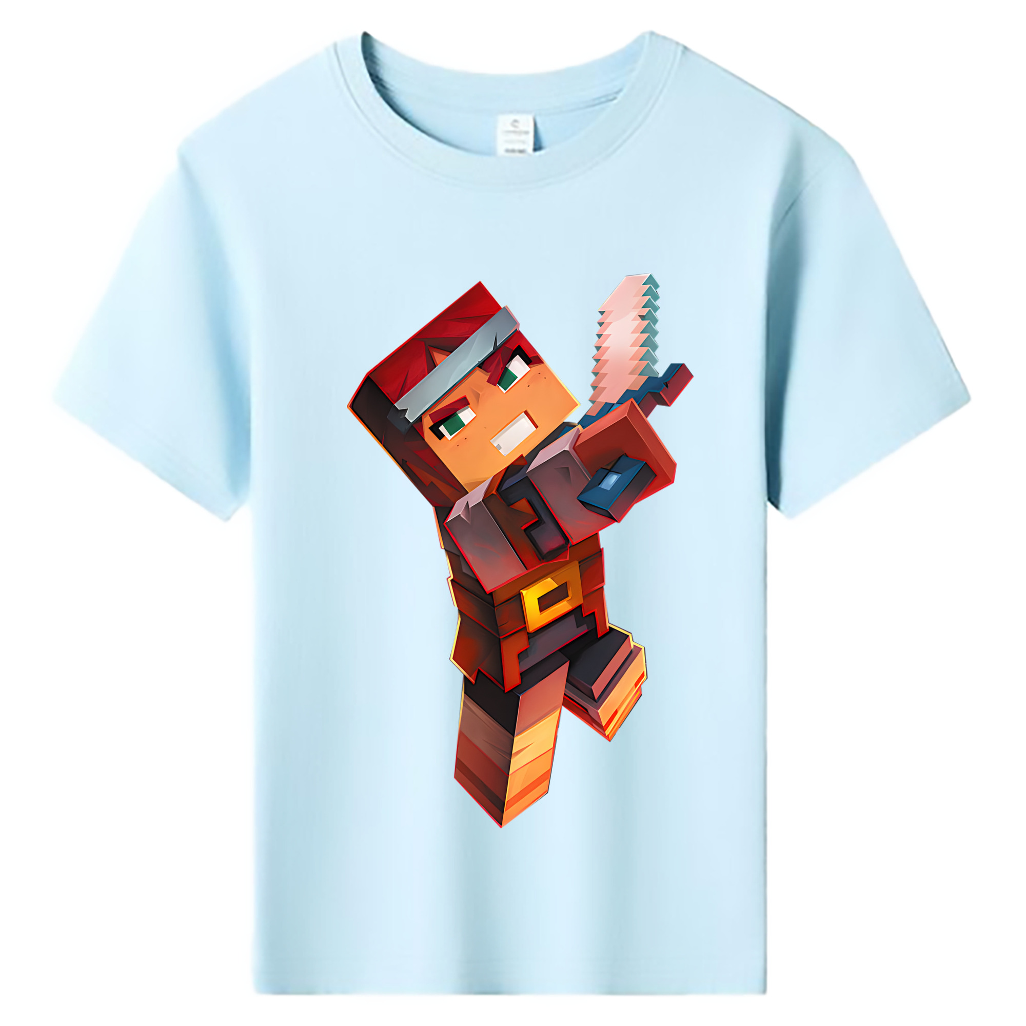 （画像用） マインクラフト ブロックの世界 Minecraft MC Block world 綿100％キッズTシャツ（フロントプリント）